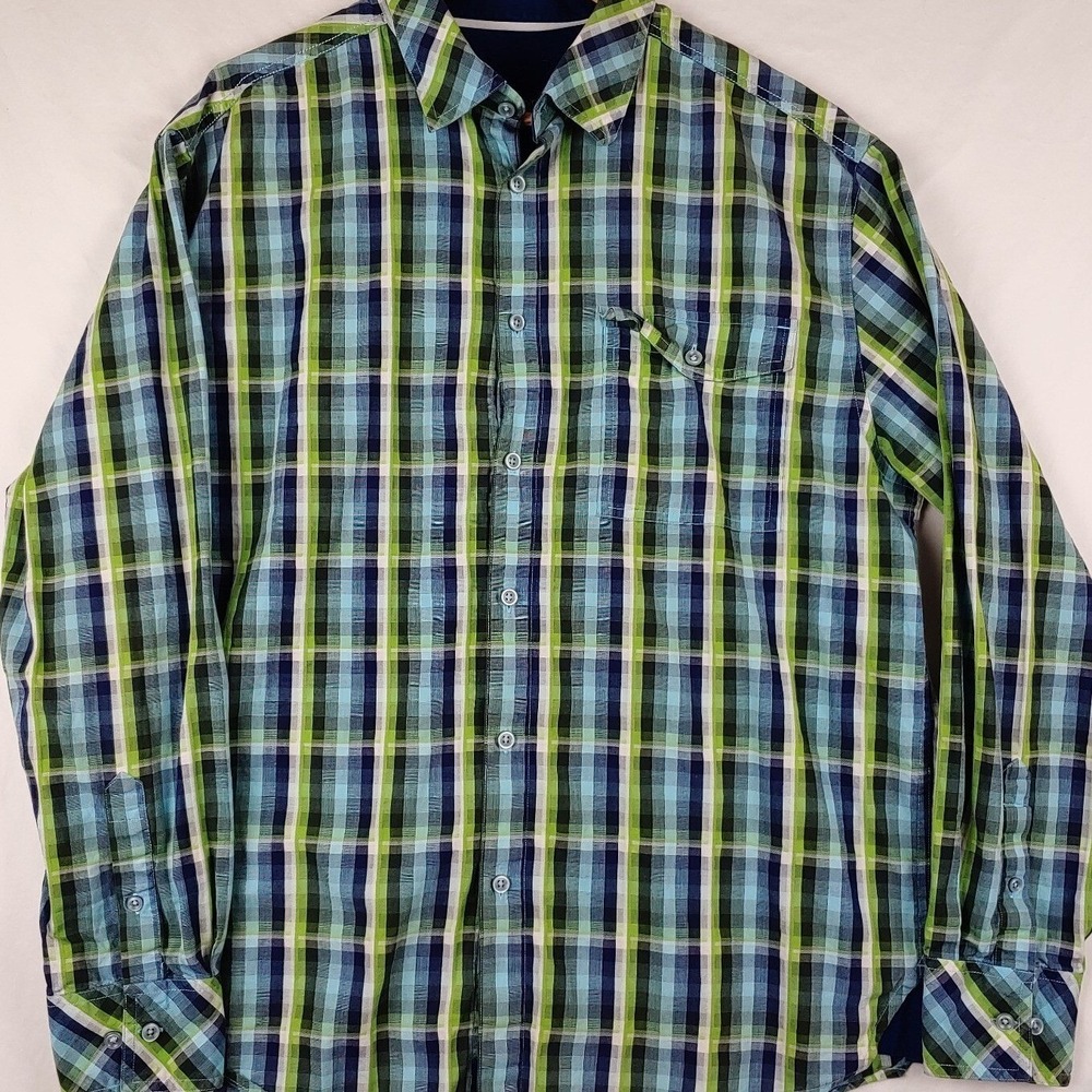 Enyce Shirt Mens XL Blue Green Plaid Long Sleeve Button Down 100% Cotton